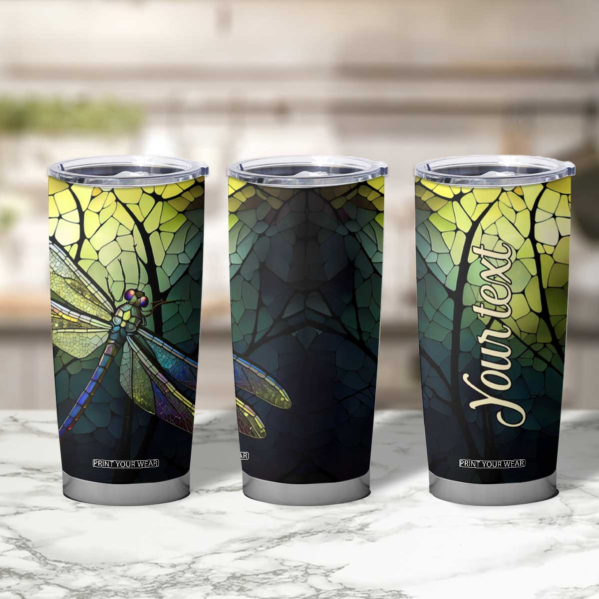 Dragonfly Citrine Crystal Mosaic Tumbler Cup Personalized TS04 Print Your Wear