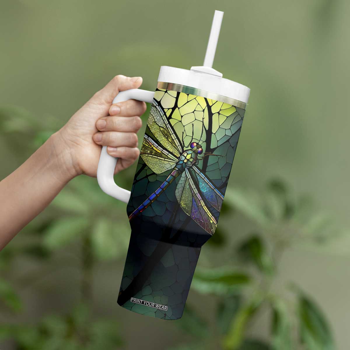 Dragonfly Citrine Crystal Mosaic Tumbler With Handle Personalized TS04 Print Your Wear