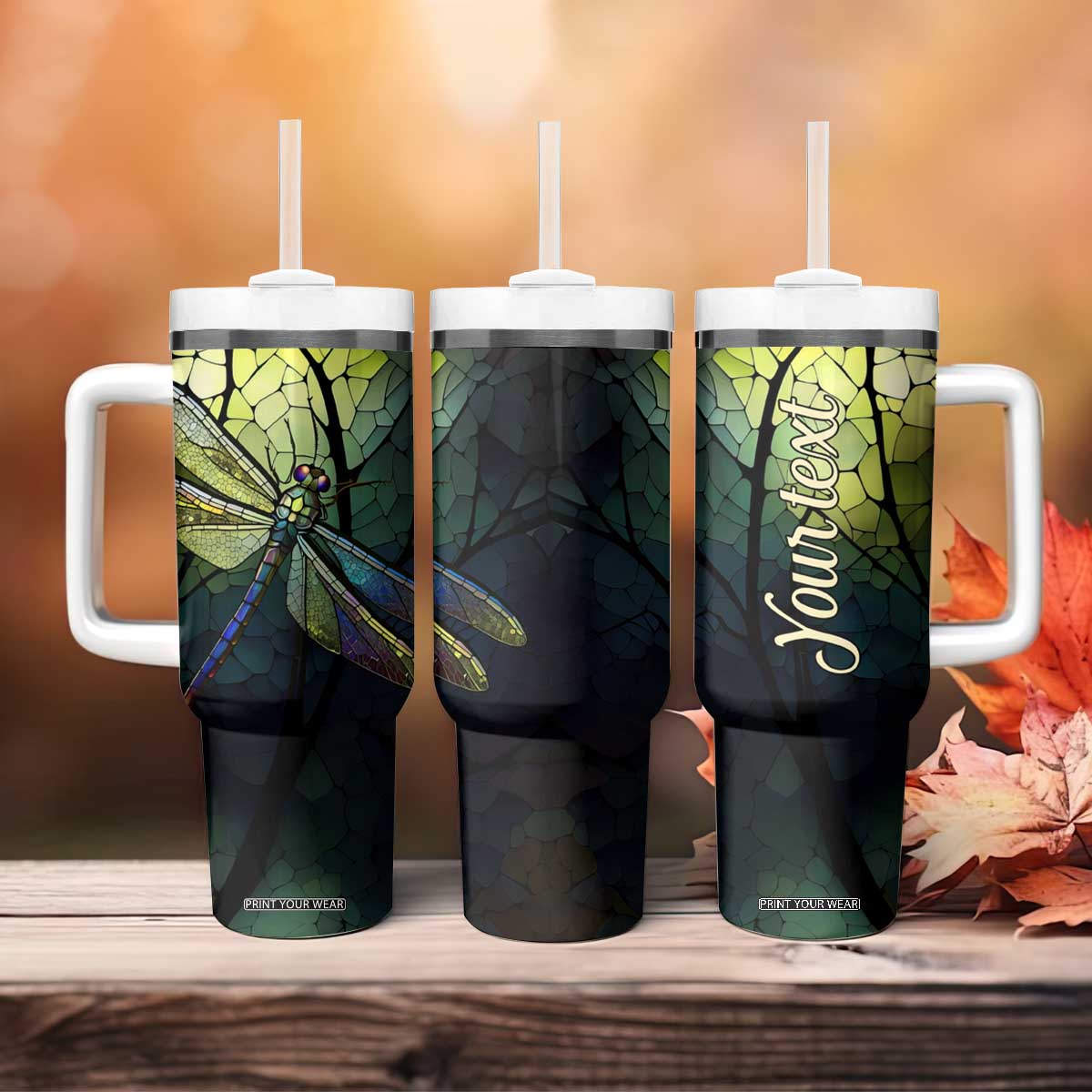 Dragonfly Citrine Crystal Mosaic Tumbler With Handle Personalized TS04 Print Your Wear