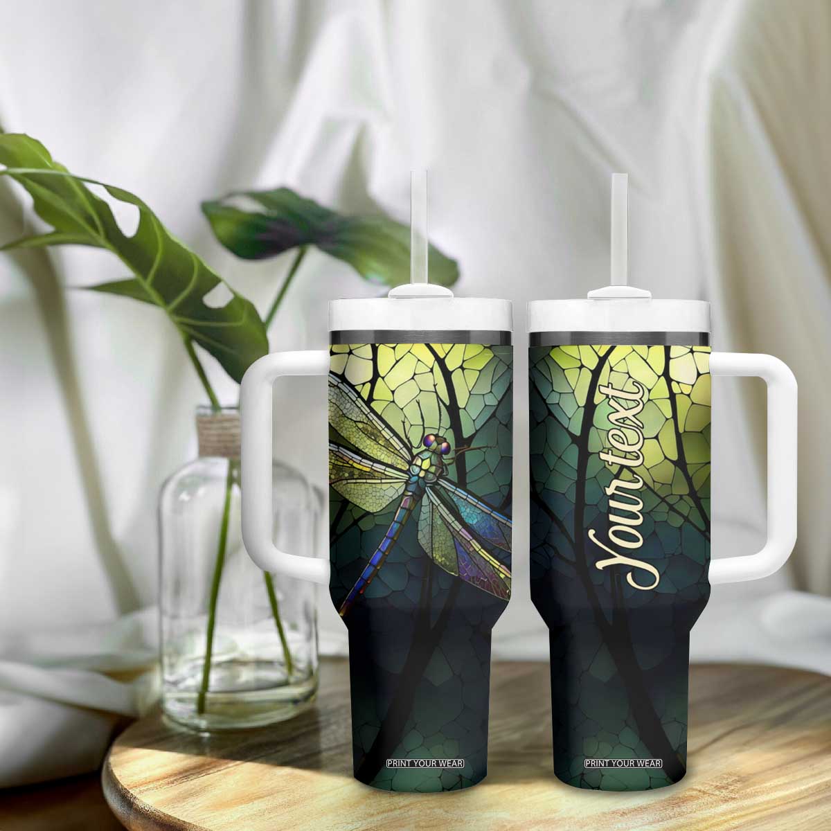 Dragonfly Citrine Crystal Mosaic Tumbler With Handle Personalized TS04 Print Your Wear