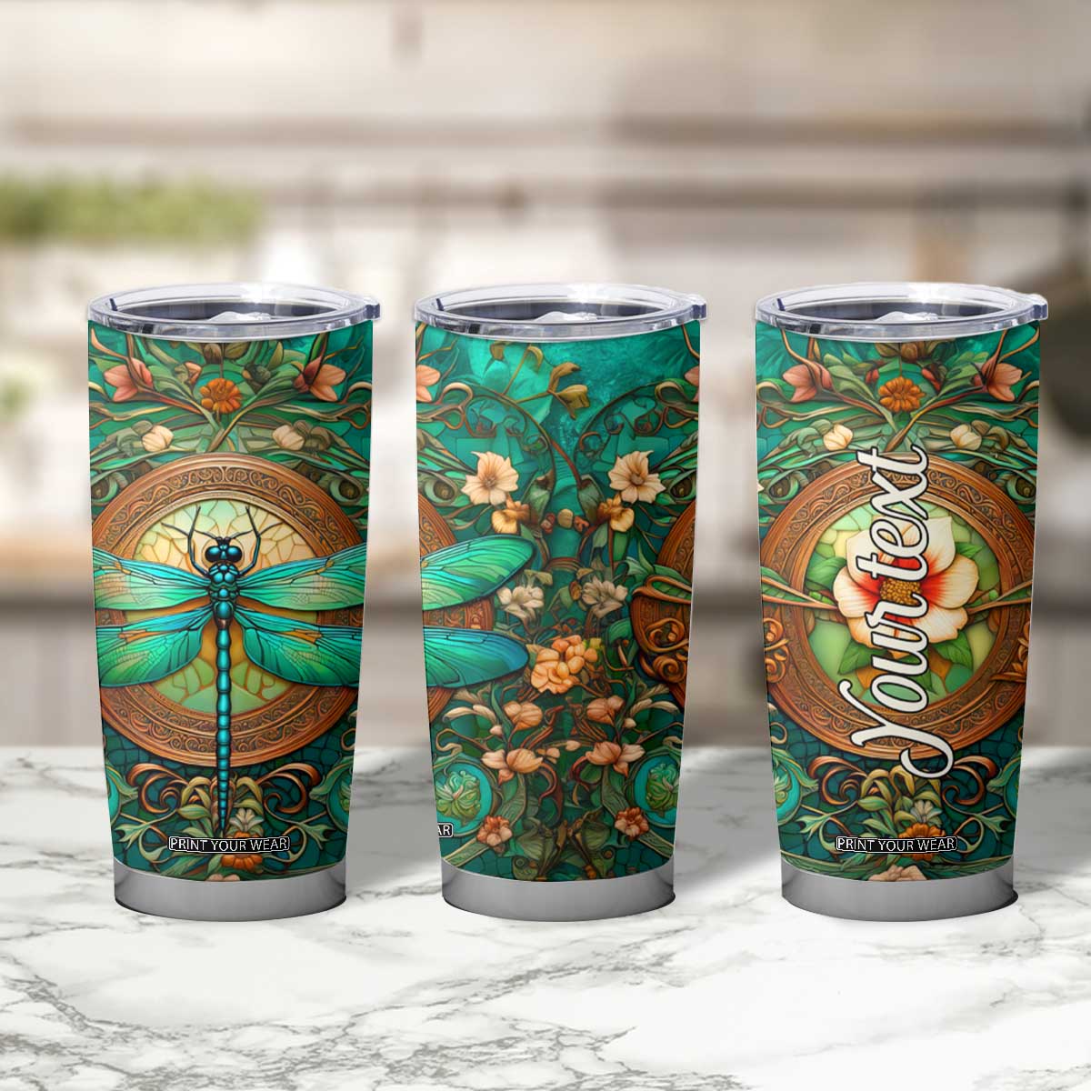 Dragonfly Chrysoprase Crystal Mosaic Tumbler Cup Personalized TS04 Print Your Wear
