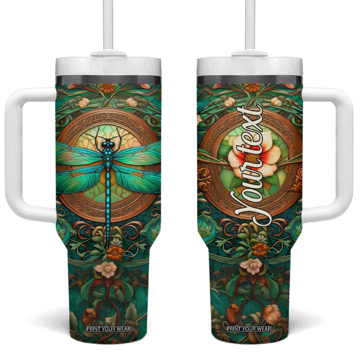 Dragonfly Chrysoprase Crystal Mosaic Tumbler With Handle Personalized TS04 One Size: 40 oz Multicolor Print Your Wear