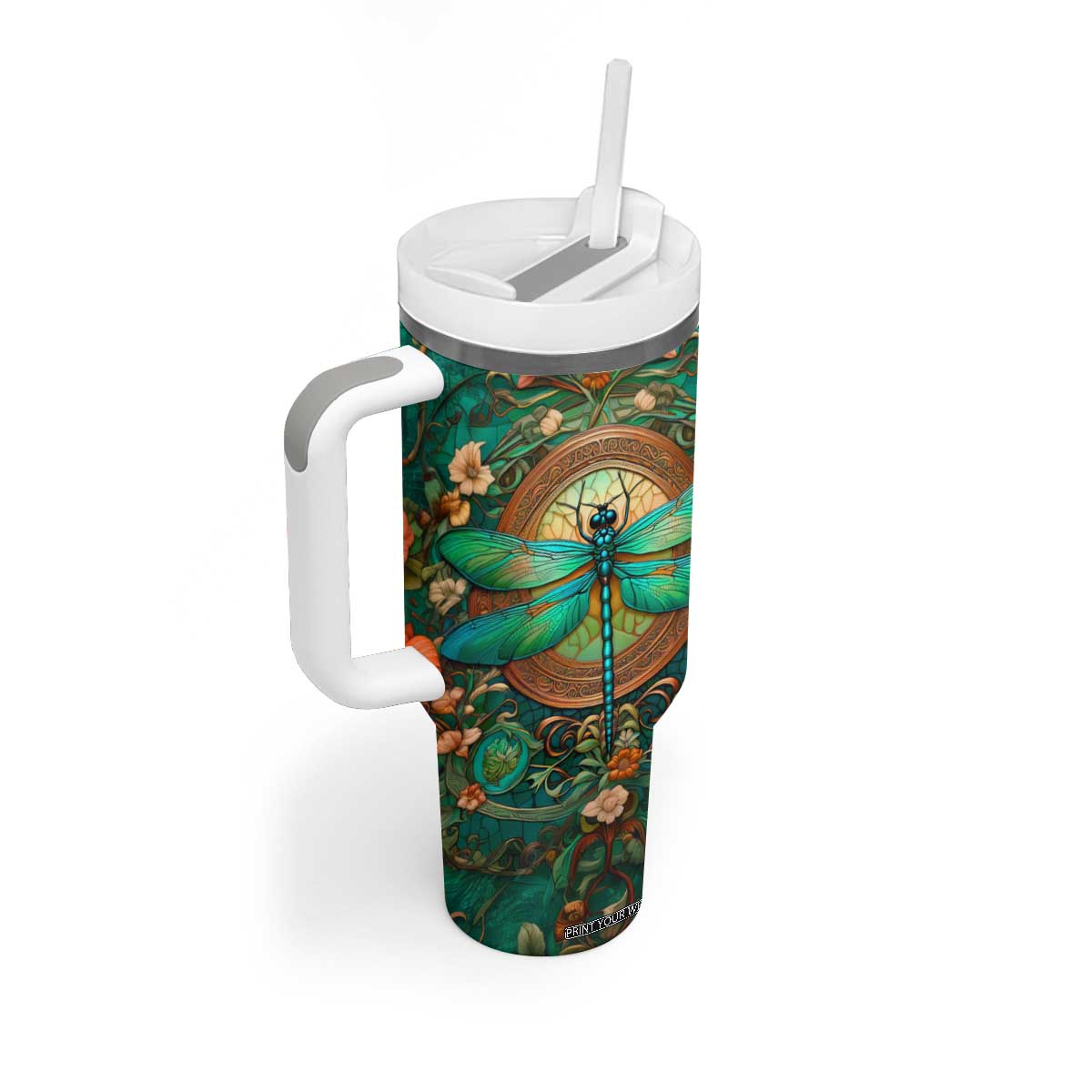 Dragonfly Chrysoprase Crystal Mosaic Tumbler With Handle Personalized TS04 Print Your Wear