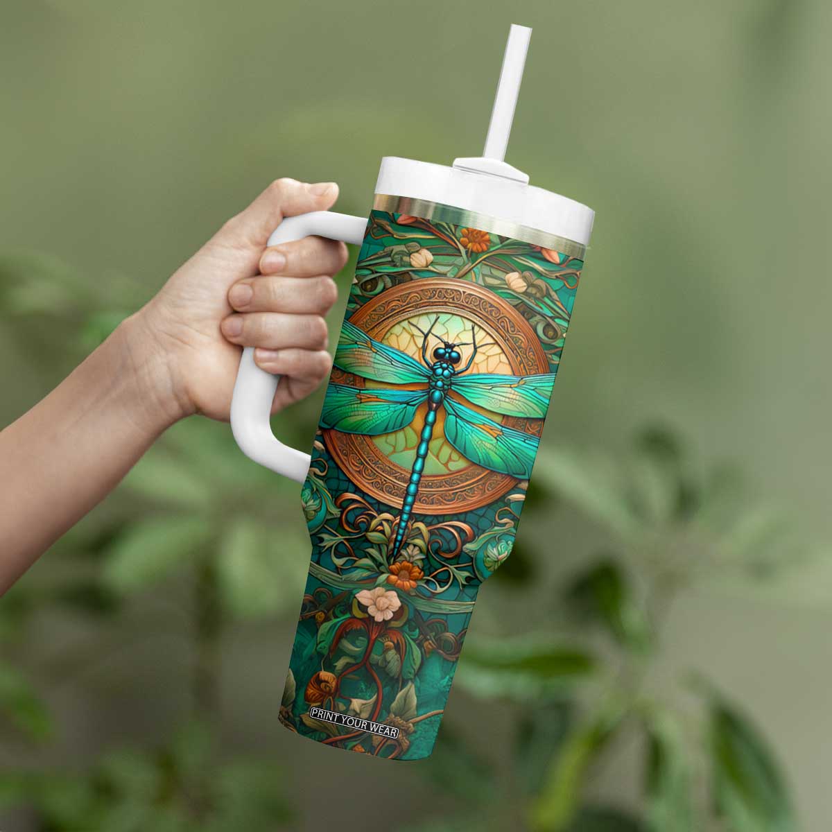 Dragonfly Chrysoprase Crystal Mosaic Tumbler With Handle Personalized TS04 Print Your Wear