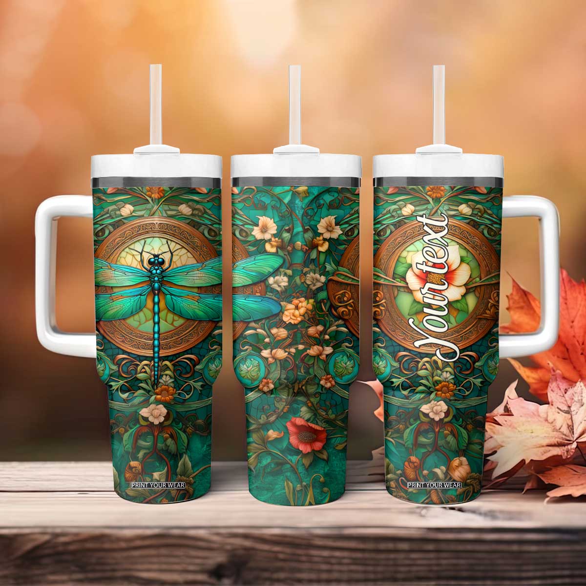 Dragonfly Chrysoprase Crystal Mosaic Tumbler With Handle Personalized TS04 Print Your Wear