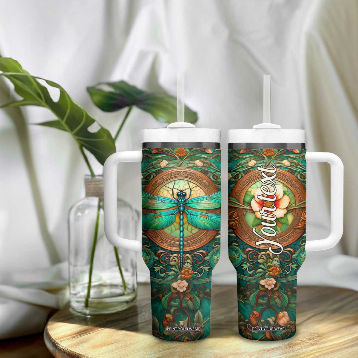 Dragonfly Chrysoprase Crystal Mosaic Tumbler With Handle Personalized TS04 Print Your Wear