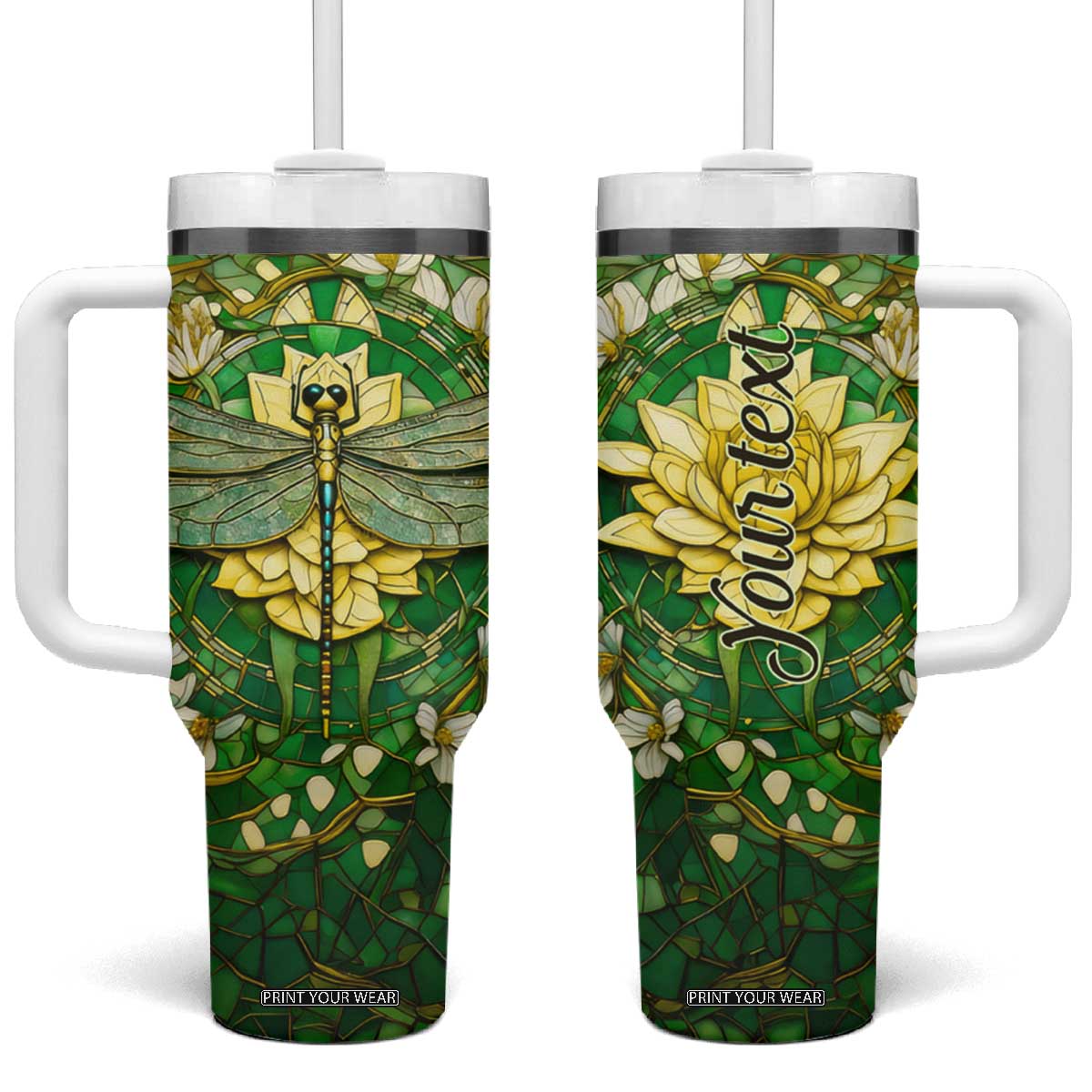 Dragonfly Chrysolite Crystal Mosaic Tumbler With Handle Personalized TS04 One Size: 40 oz Multicolor Print Your Wear