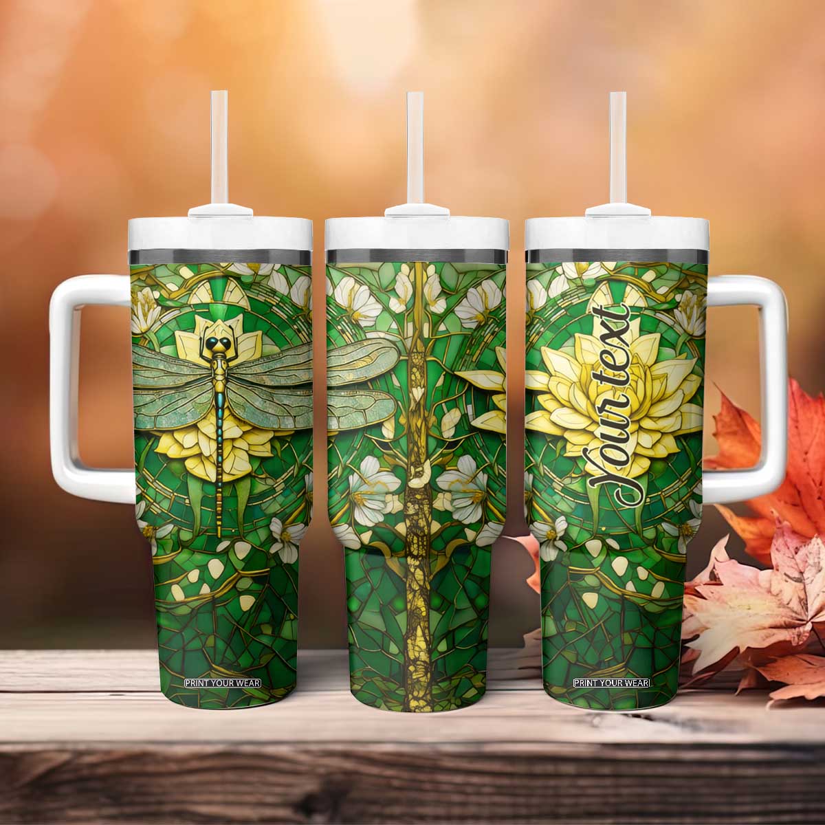 Dragonfly Chrysolite Crystal Mosaic Tumbler With Handle Personalized TS04 Print Your Wear