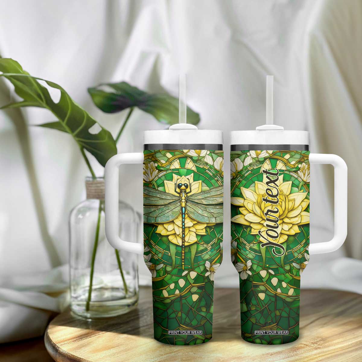 Dragonfly Chrysolite Crystal Mosaic Tumbler With Handle Personalized TS04 Print Your Wear