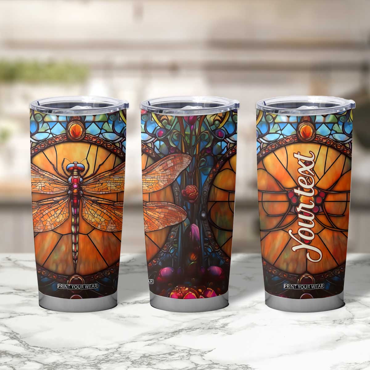 Dragonfly Carnelian Crystal Mosaic Tumbler Cup Personalized TS04 Print Your Wear