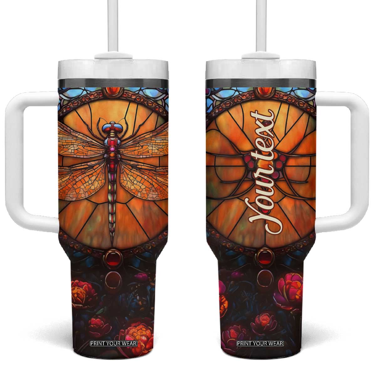 Dragonfly Carnelian Crystal Mosaic Tumbler With Handle Personalized TS04 One Size: 40 oz Multicolor Print Your Wear