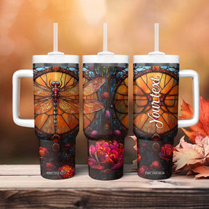 Dragonfly Carnelian Crystal Mosaic Tumbler With Handle Personalized TS04 Print Your Wear