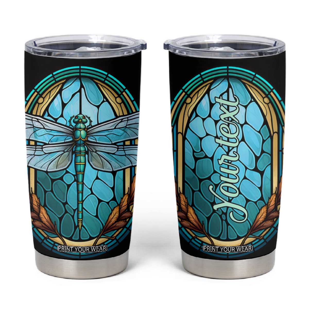 Dragonfly Aquamarine Crystal Mosaic Tumbler Cup Personalized TS04 Multicolor Print Your Wear