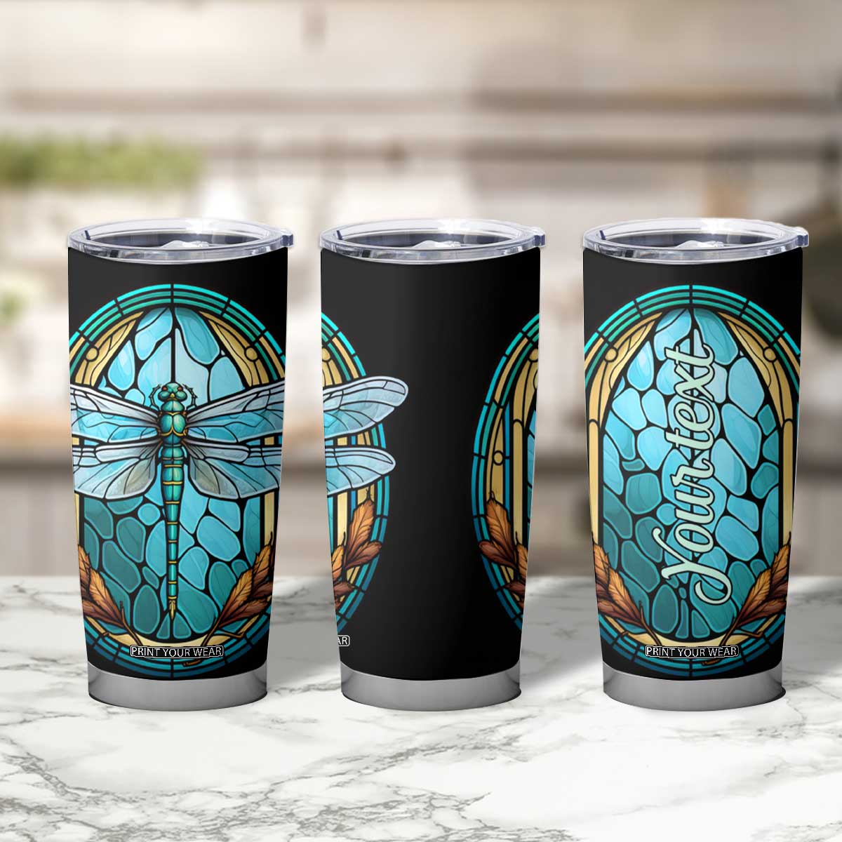 Dragonfly Aquamarine Crystal Mosaic Tumbler Cup Personalized TS04 Print Your Wear