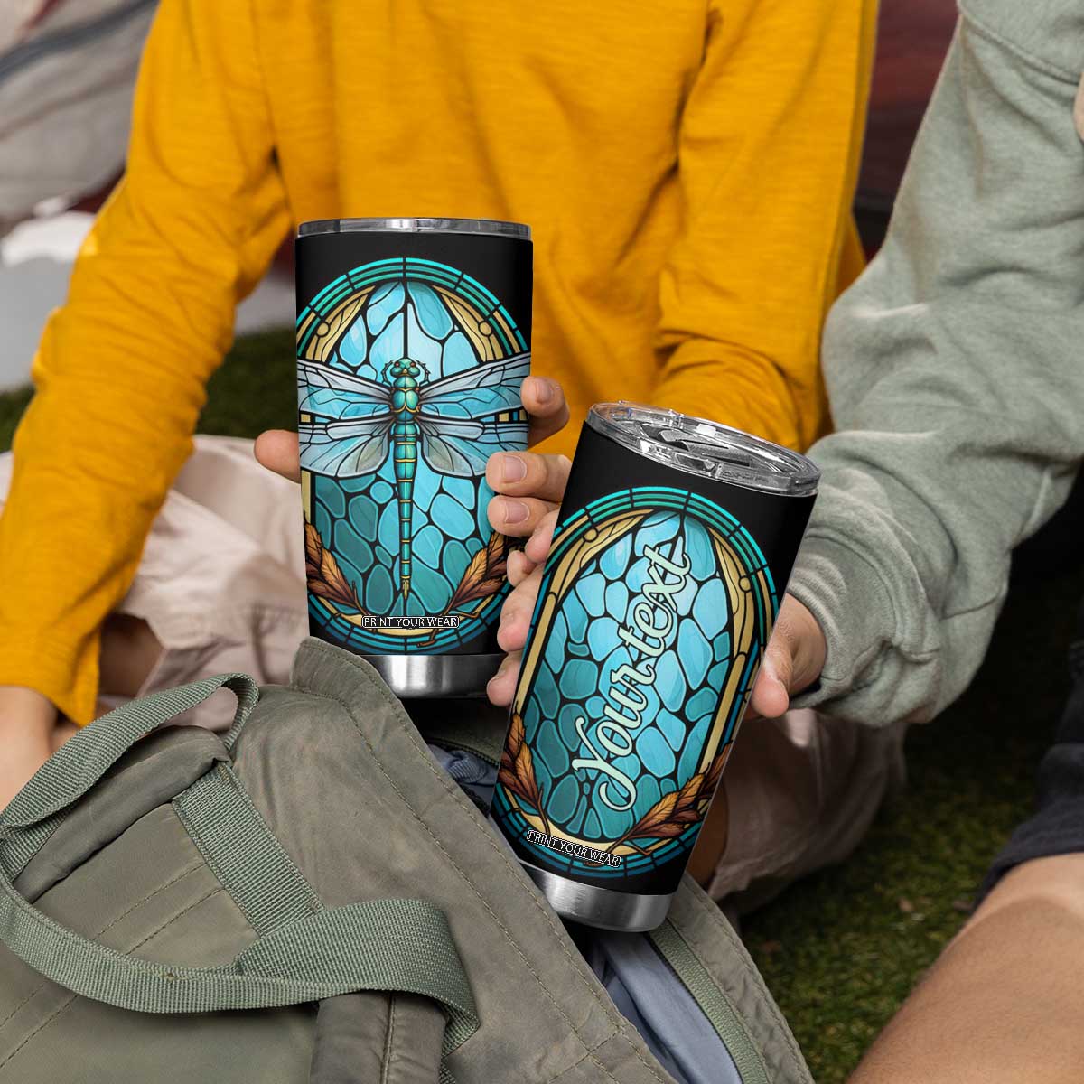 Dragonfly Aquamarine Crystal Mosaic Tumbler Cup Personalized TS04 Print Your Wear