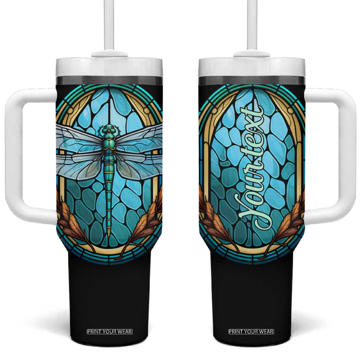 Dragonfly Aquamarine Crystal Mosaic Tumbler With Handle Personalized TS04 One Size: 40 oz Multicolor Print Your Wear