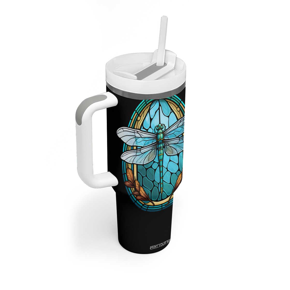 Dragonfly Aquamarine Crystal Mosaic Tumbler With Handle Personalized TS04 Print Your Wear