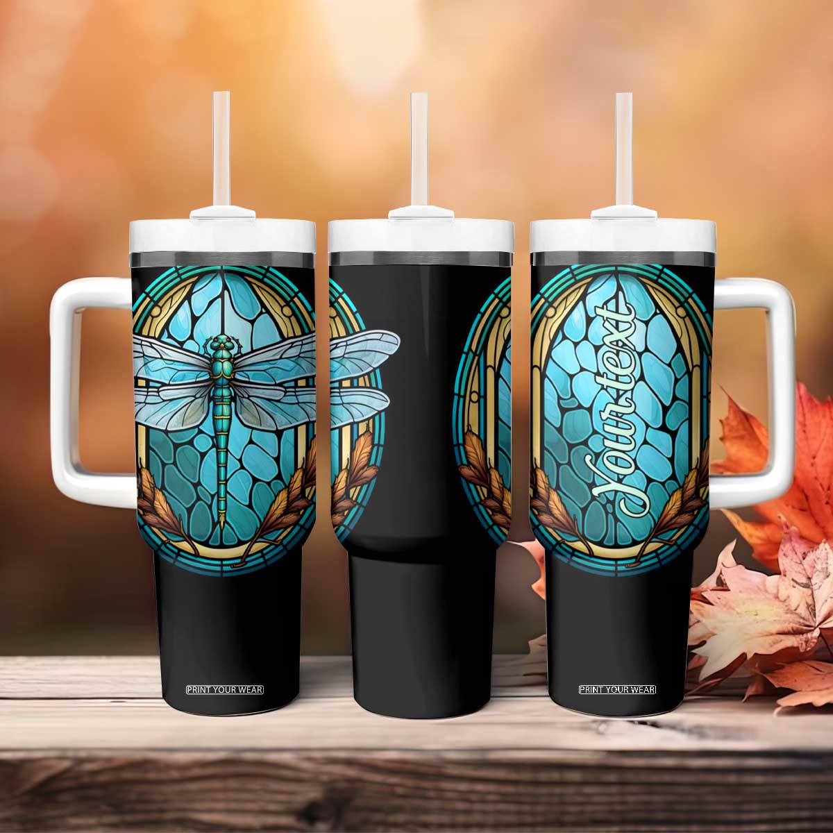 Dragonfly Aquamarine Crystal Mosaic Tumbler With Handle Personalized TS04 Print Your Wear