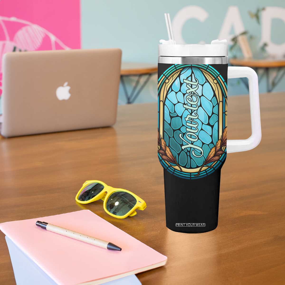 Dragonfly Aquamarine Crystal Mosaic Tumbler With Handle Personalized TS04 Print Your Wear
