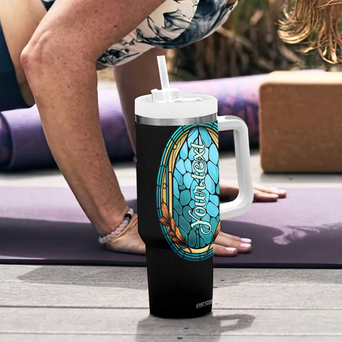 Dragonfly Aquamarine Crystal Mosaic Tumbler With Handle Personalized TS04 Print Your Wear