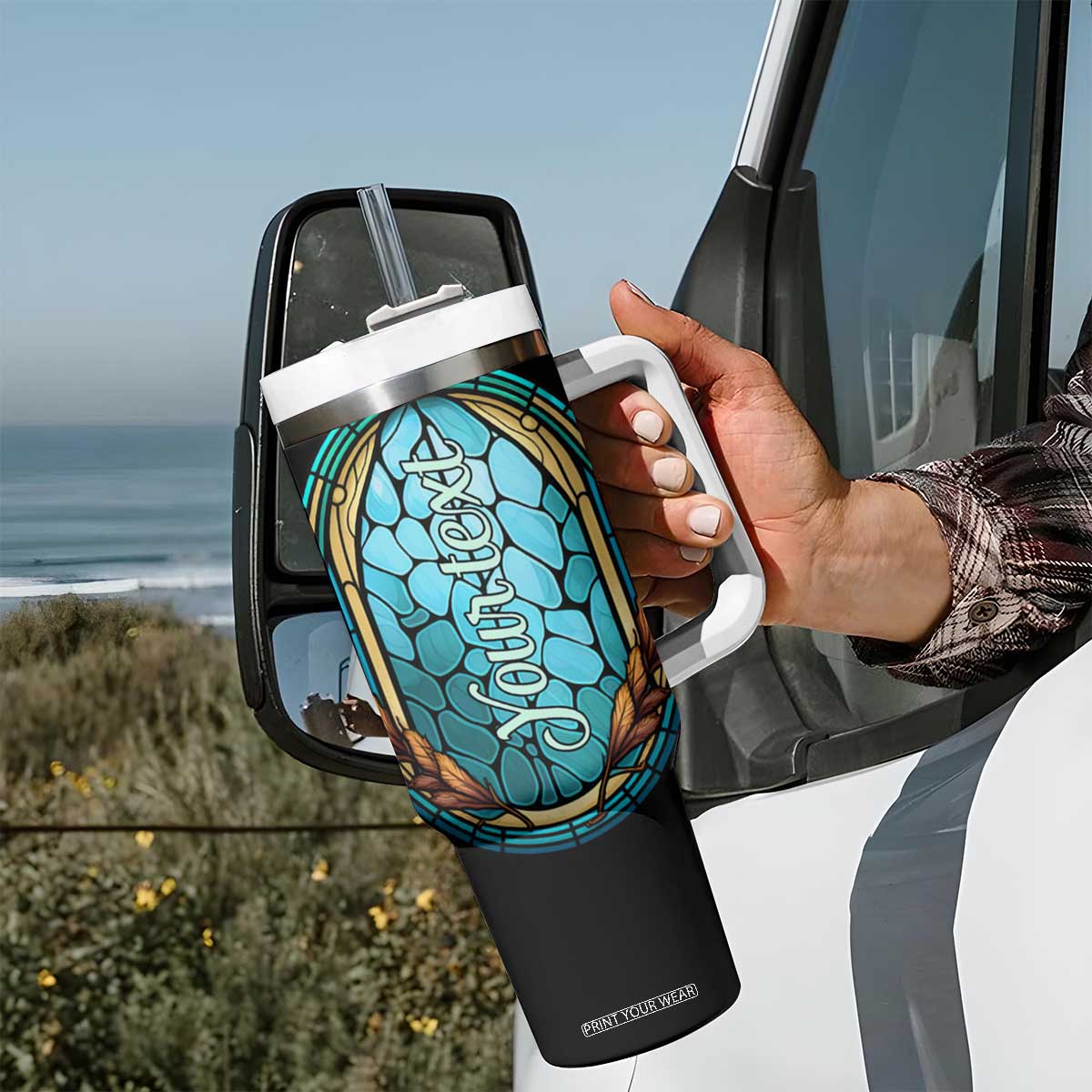 Dragonfly Aquamarine Crystal Mosaic Tumbler With Handle Personalized TS04 Print Your Wear