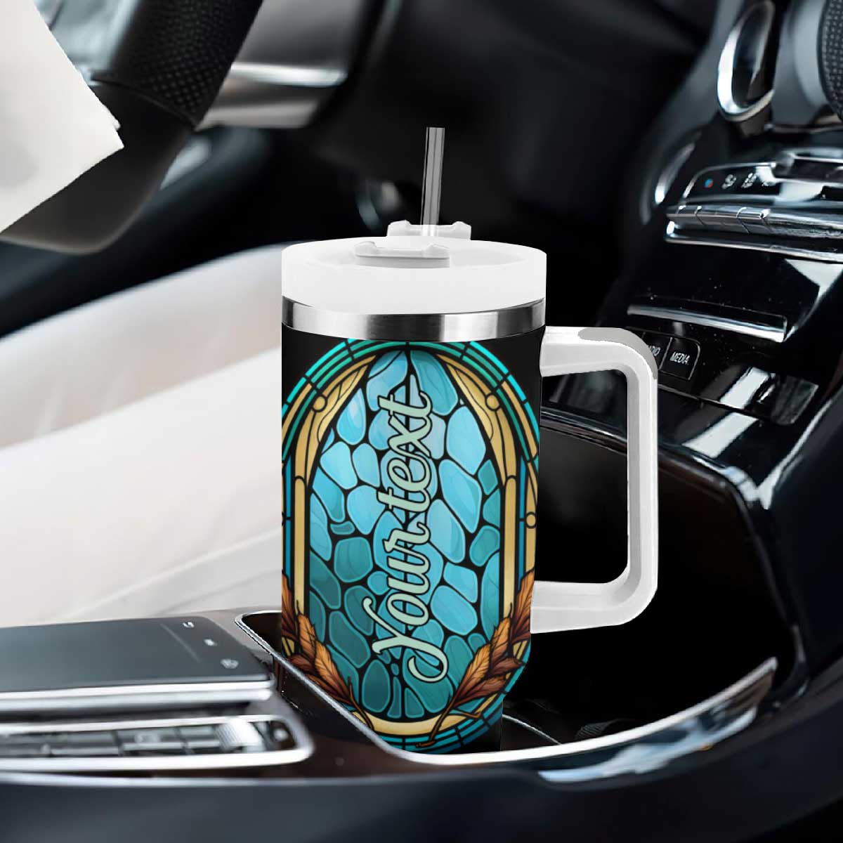 Dragonfly Aquamarine Crystal Mosaic Tumbler With Handle Personalized TS04 Print Your Wear