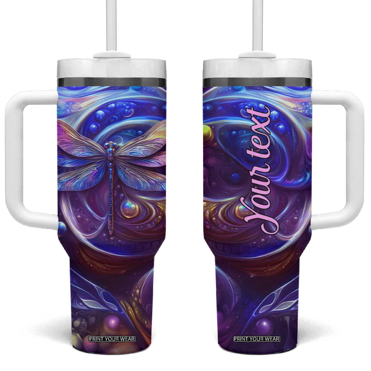 Dragonfly Amethyst Crystal Mosaic Tumbler With Handle Personalized TS04 One Size: 40 oz Multicolor Print Your Wear