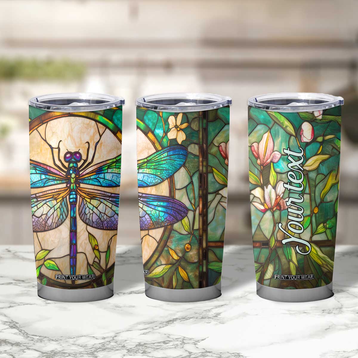 Colorful Dragonfly Crystal Mosaic Tumbler Cup Personalized TS04 Print Your Wear