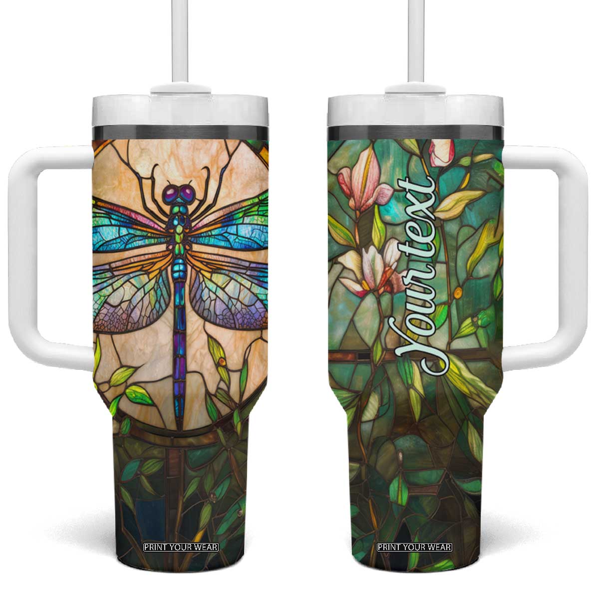 Colorful Dragonfly Crystal Mosaic Tumbler With Handle Personalized TS04 One Size: 40 oz Multicolor Print Your Wear