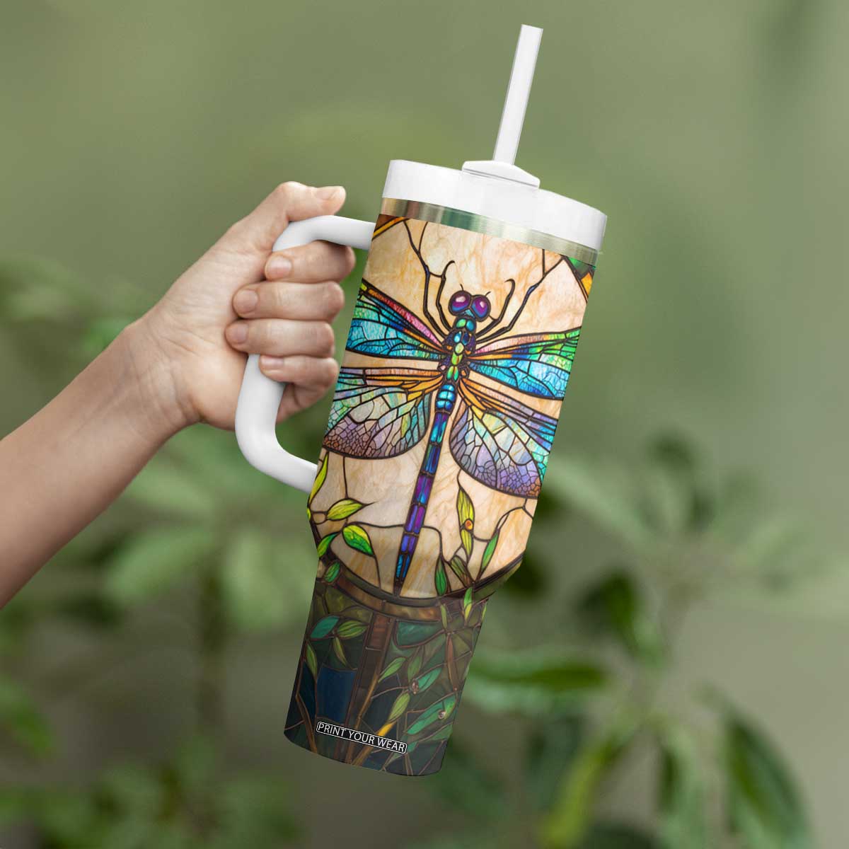 Colorful Dragonfly Crystal Mosaic Tumbler With Handle Personalized TS04 Print Your Wear