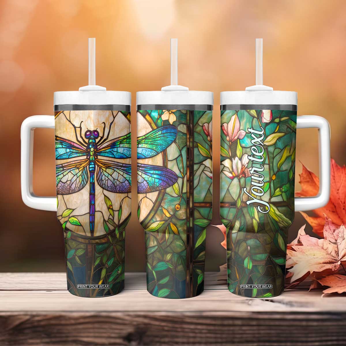 Colorful Dragonfly Crystal Mosaic Tumbler With Handle Personalized TS04 Print Your Wear