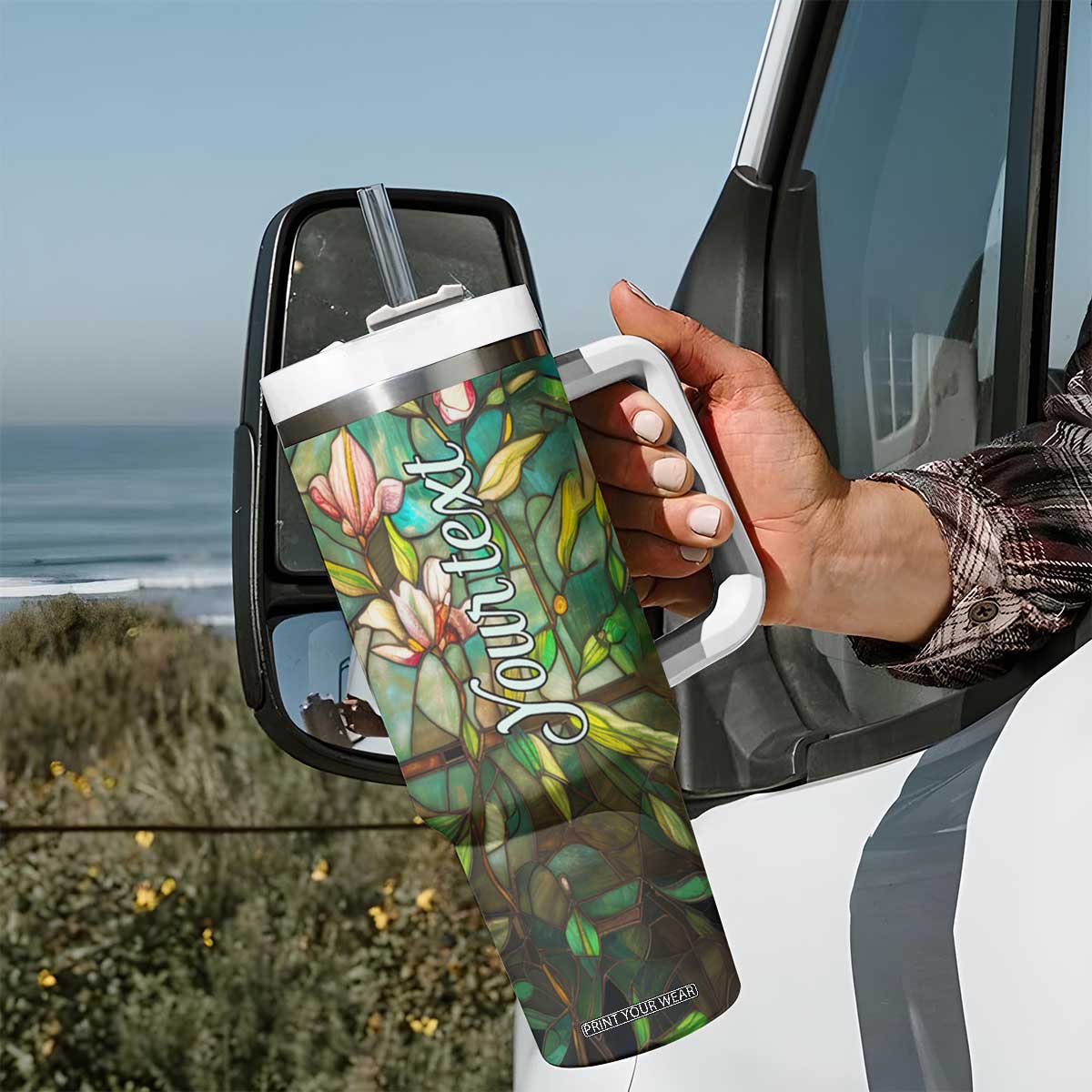 Colorful Dragonfly Crystal Mosaic Tumbler With Handle Personalized TS04 Print Your Wear