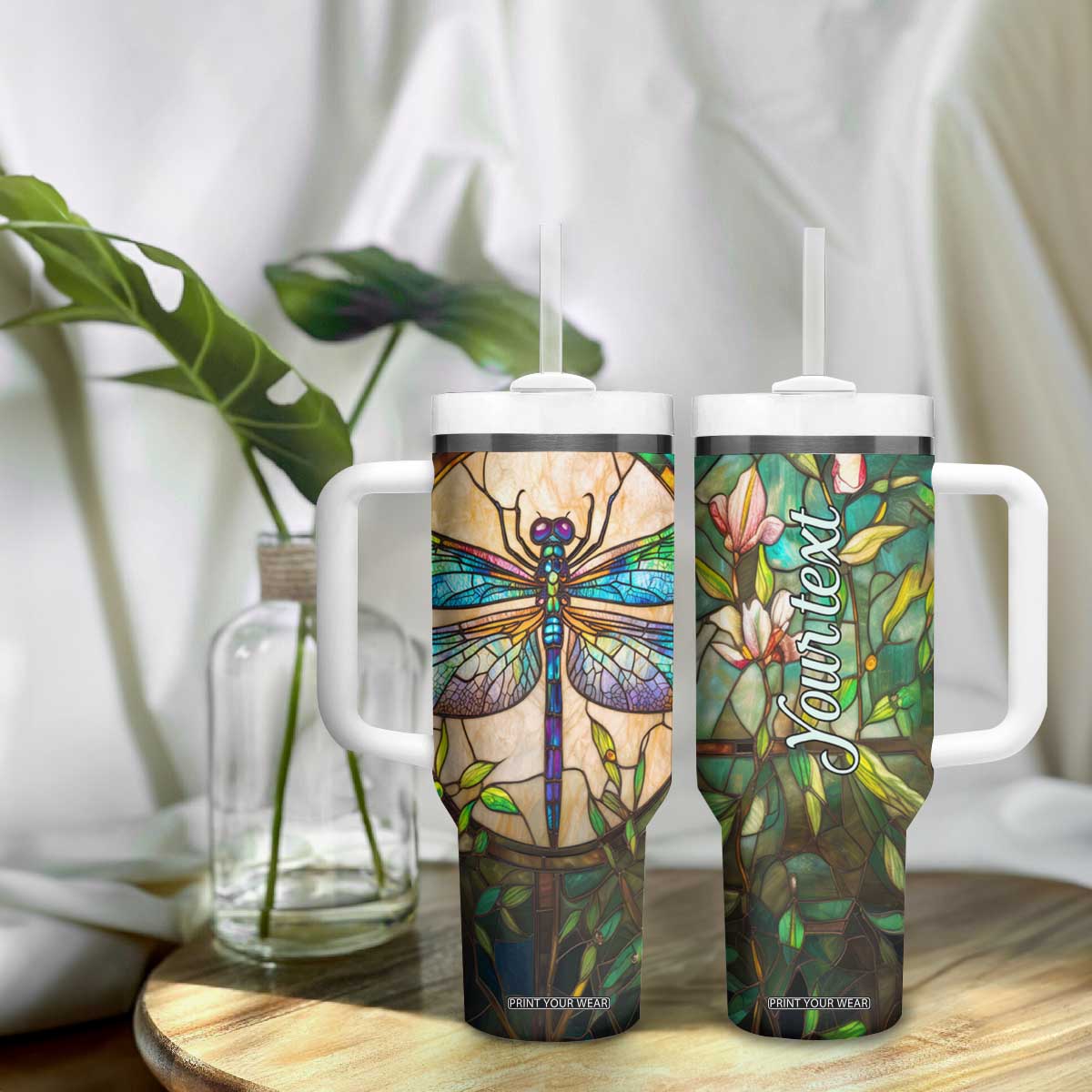 Colorful Dragonfly Crystal Mosaic Tumbler With Handle Personalized TS04 Print Your Wear