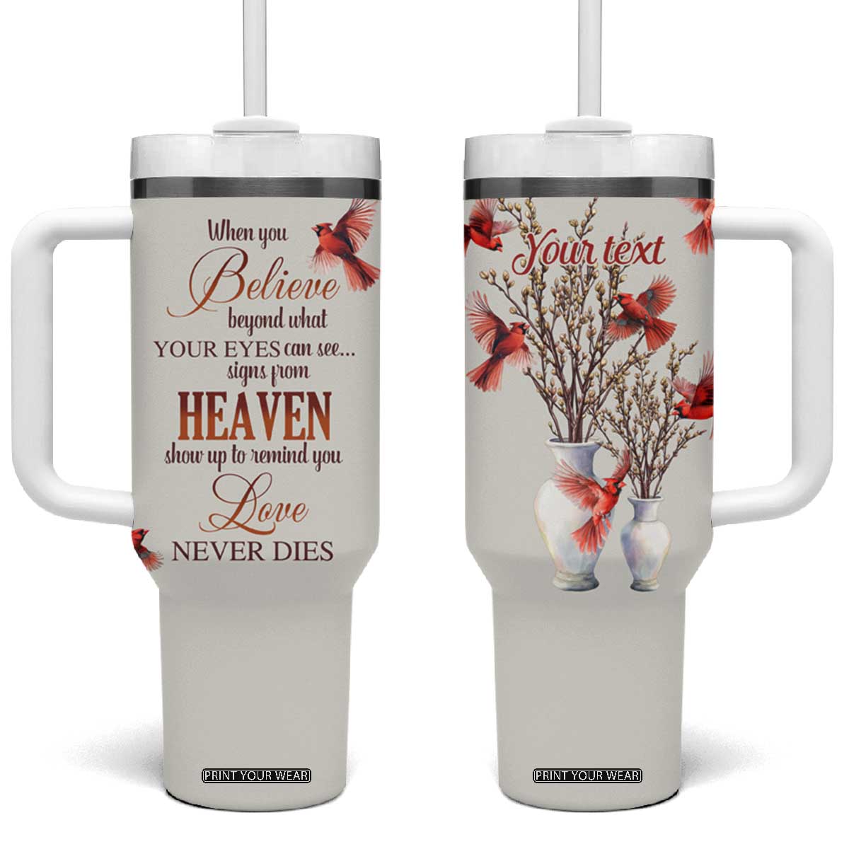 Cardinal Bird In Heaven Tumbler With Handle Personalized TS04 One Size: 40 oz Multicolor Print Your Wear