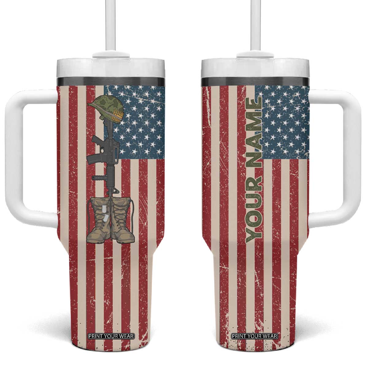 Veteran Army Boot Tumbler With Handle Personalized TS04 One Size: 40 oz Multicolor Print Your Wear