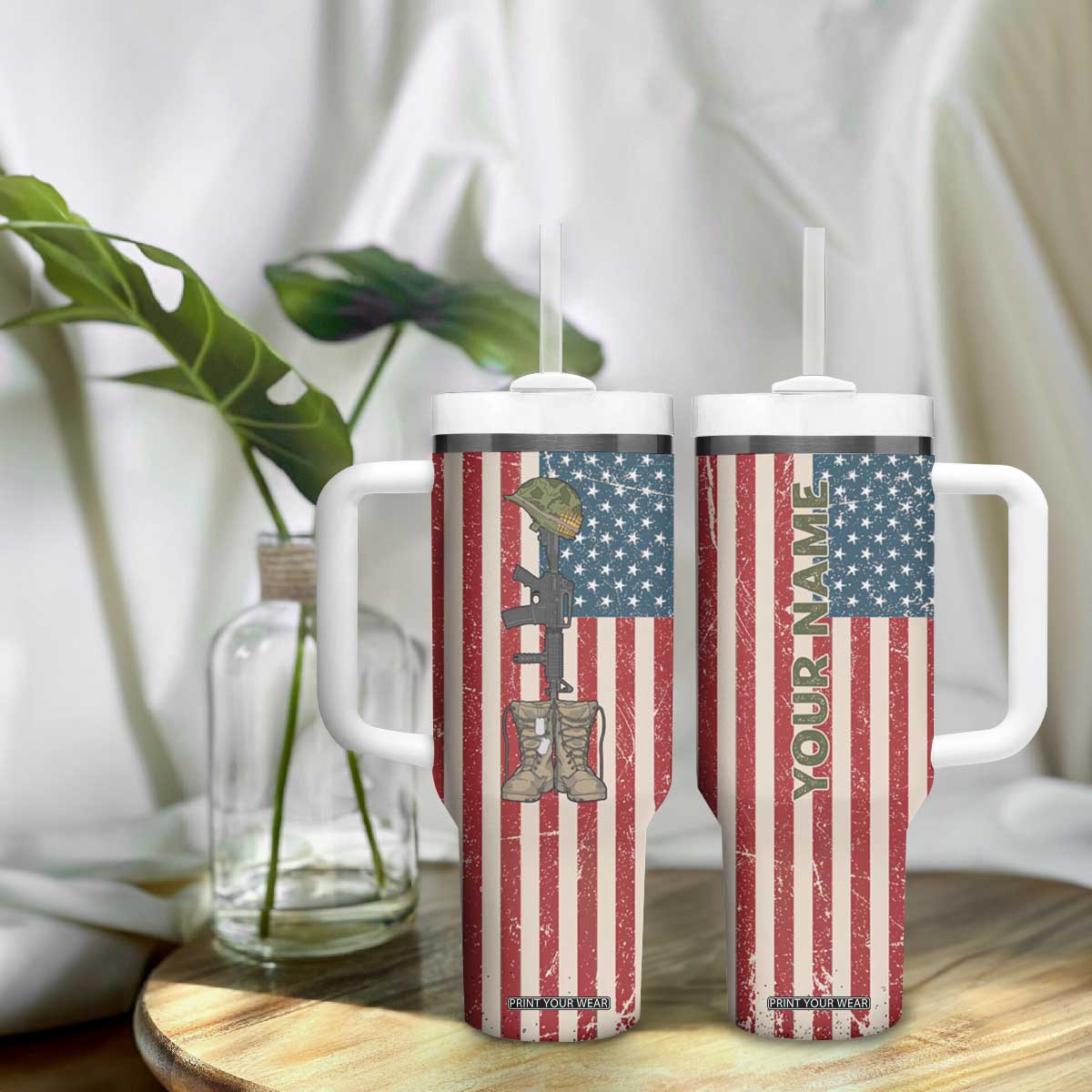Veteran Army Boot Tumbler With Handle Personalized TS04 Print Your Wear