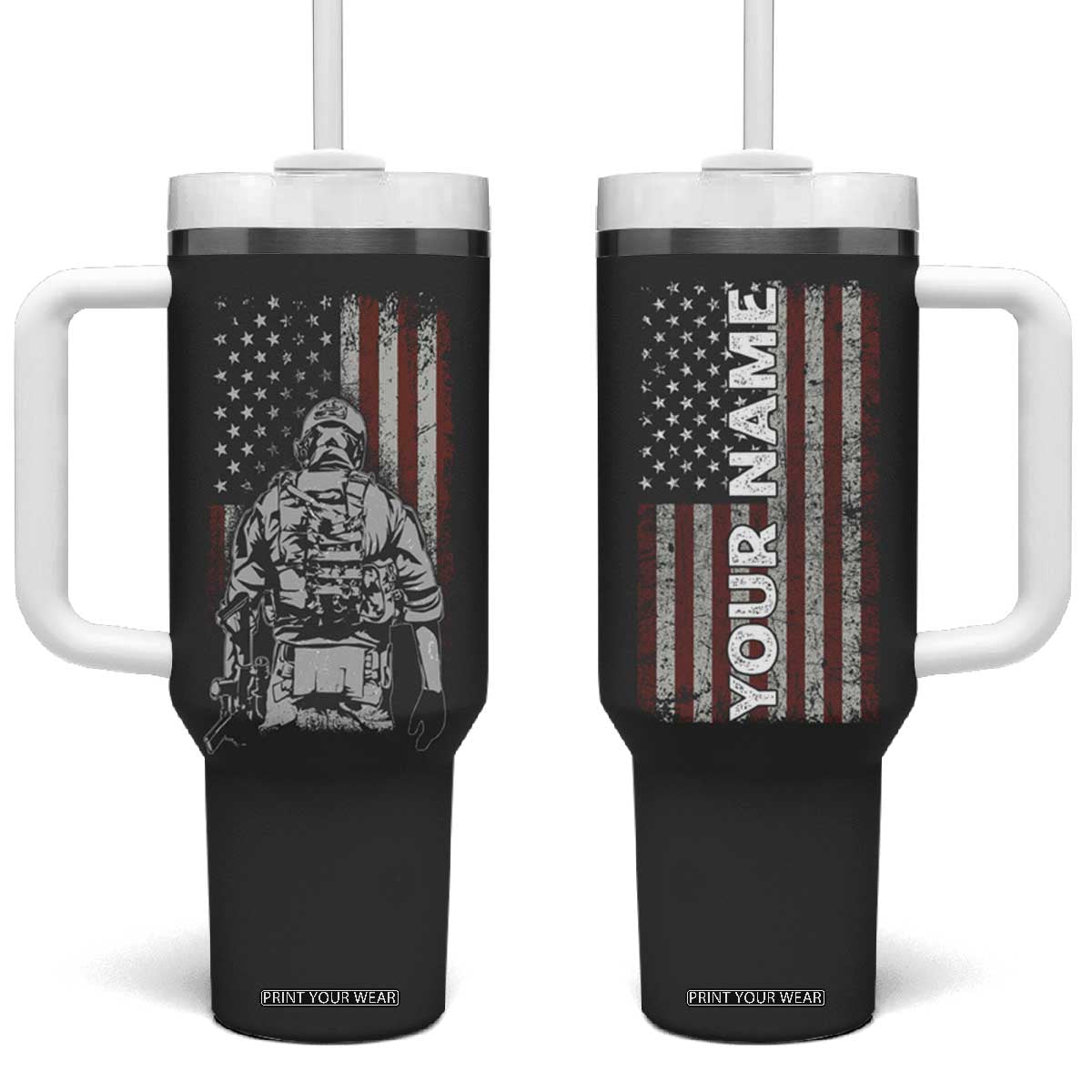 Veteran Proud Tumbler With Handle Personalized TS04 One Size: 40 oz Multicolor Print Your Wear