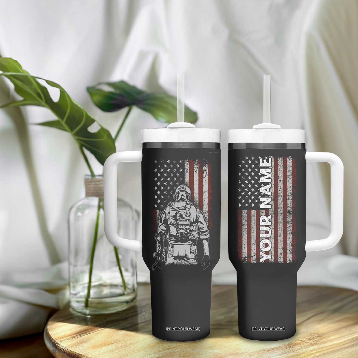 Veteran Proud Tumbler With Handle Personalized TS04 Print Your Wear