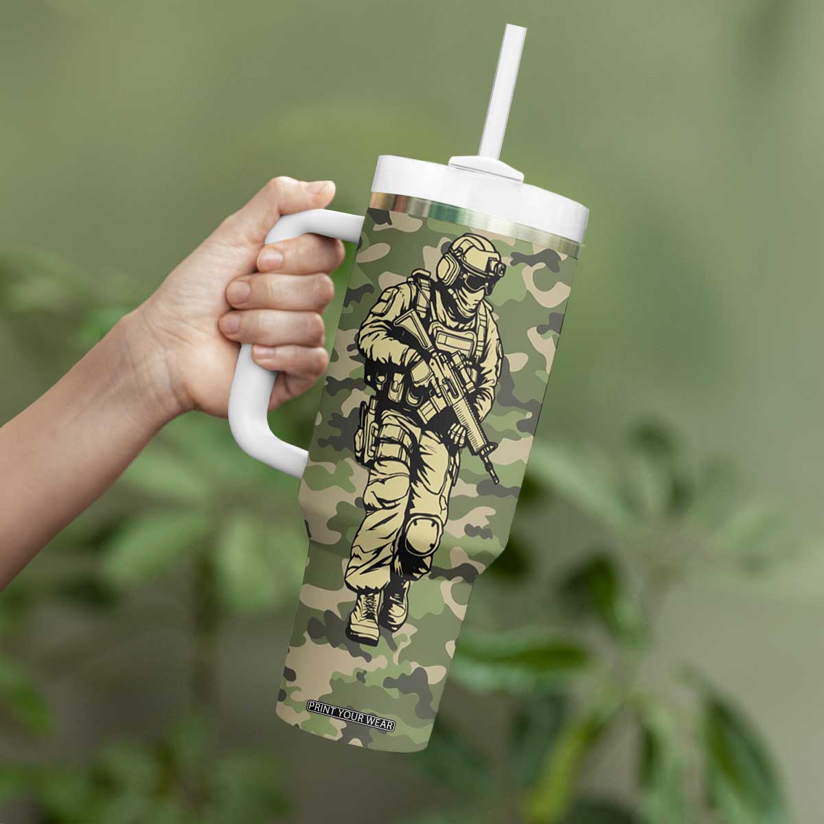 Veteran Camouflage Tumbler With Handle Personalized TS04 Print Your Wear