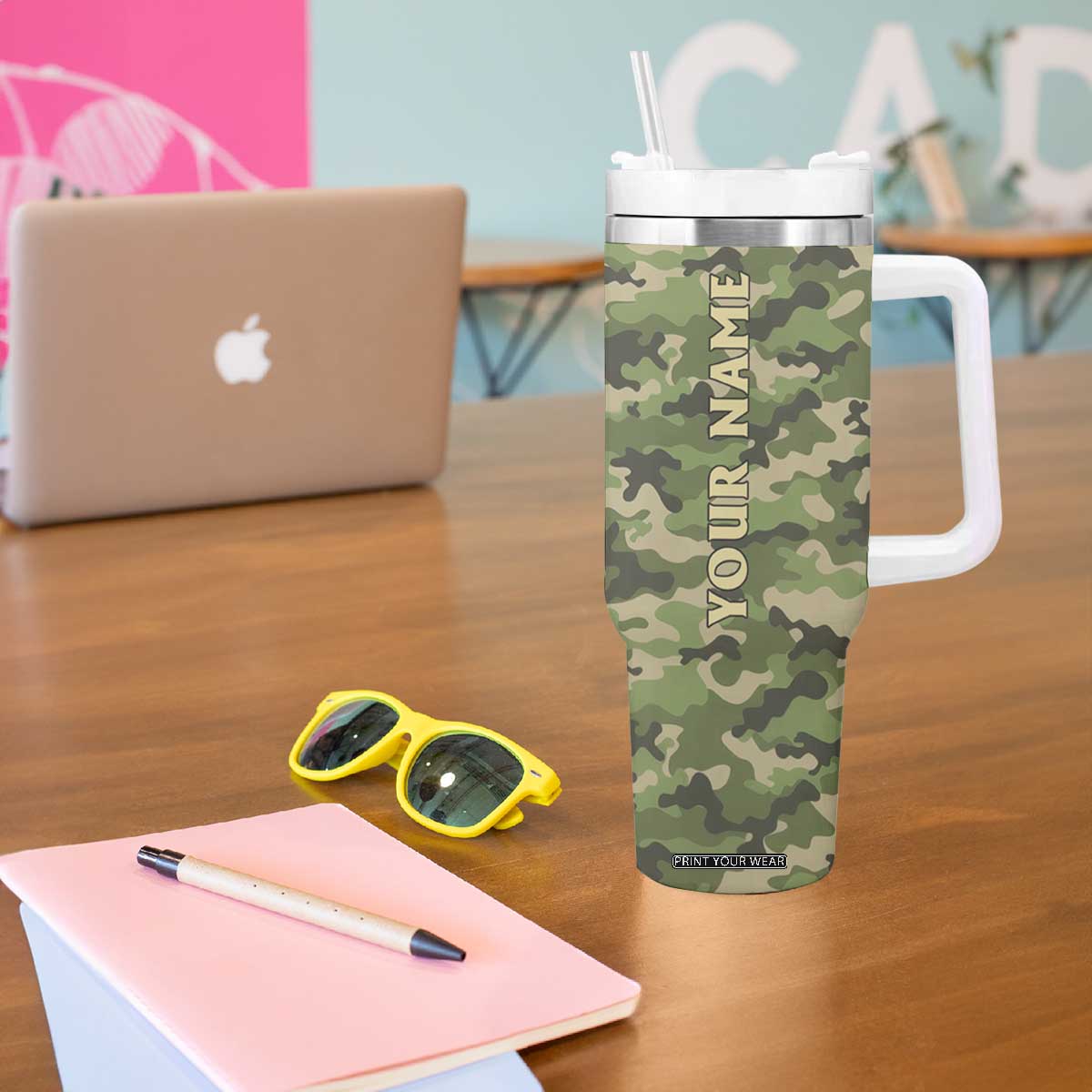Veteran Camouflage Tumbler With Handle Personalized TS04 Print Your Wear