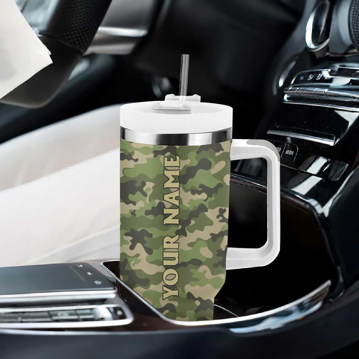 Veteran Camouflage Tumbler With Handle Personalized TS04 Print Your Wear