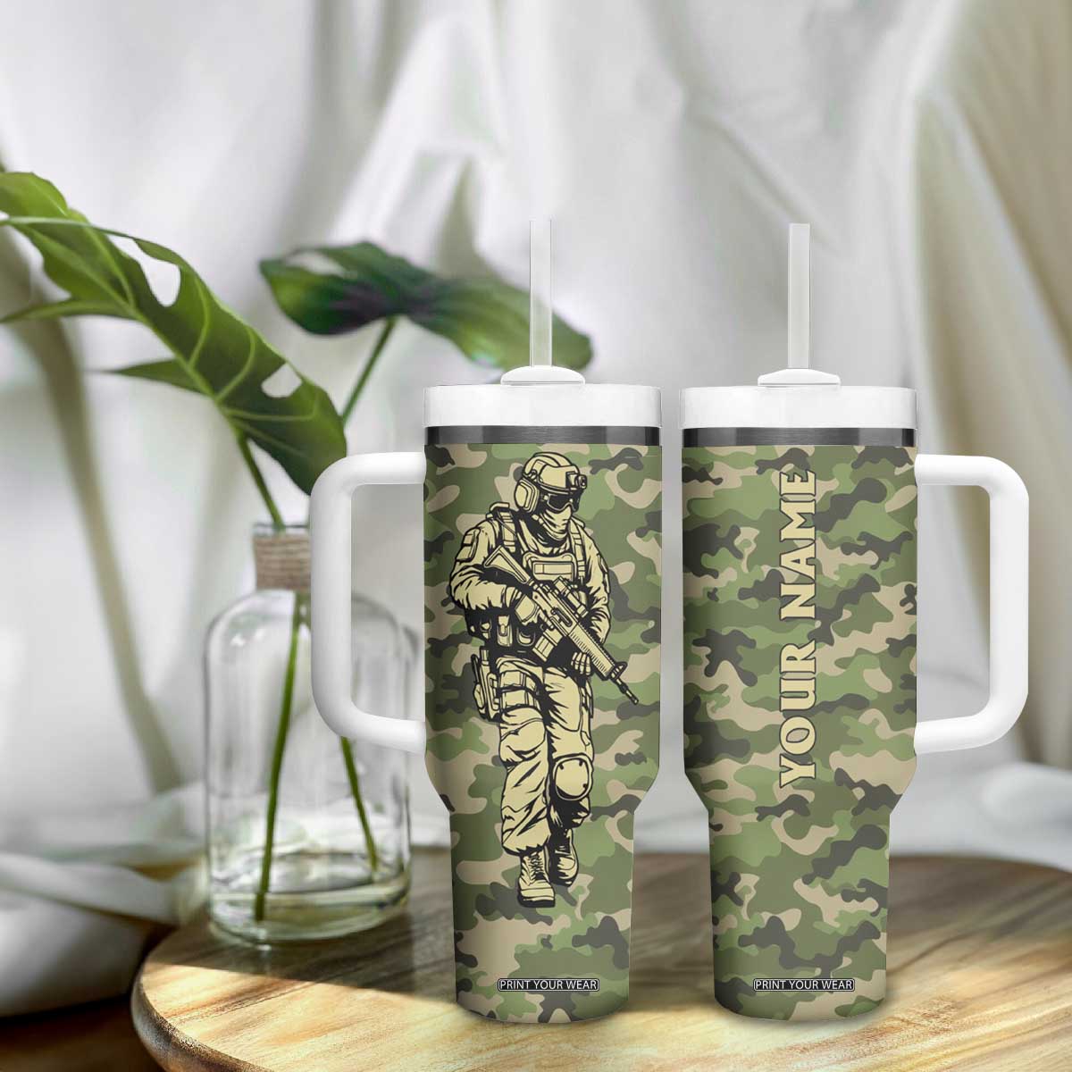 Veteran Camouflage Tumbler With Handle Personalized TS04 Print Your Wear