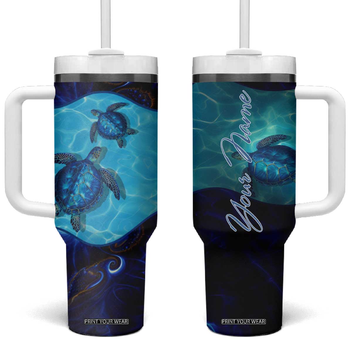 Sea Turtle Tumbler With Handle Personalized TS04 One Size: 40 oz Multicolor Print Your Wear