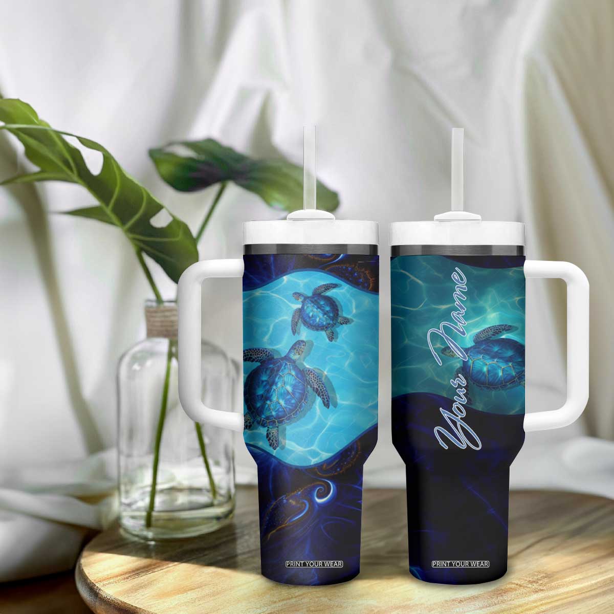 Sea Turtle Tumbler With Handle Personalized TS04 Print Your Wear