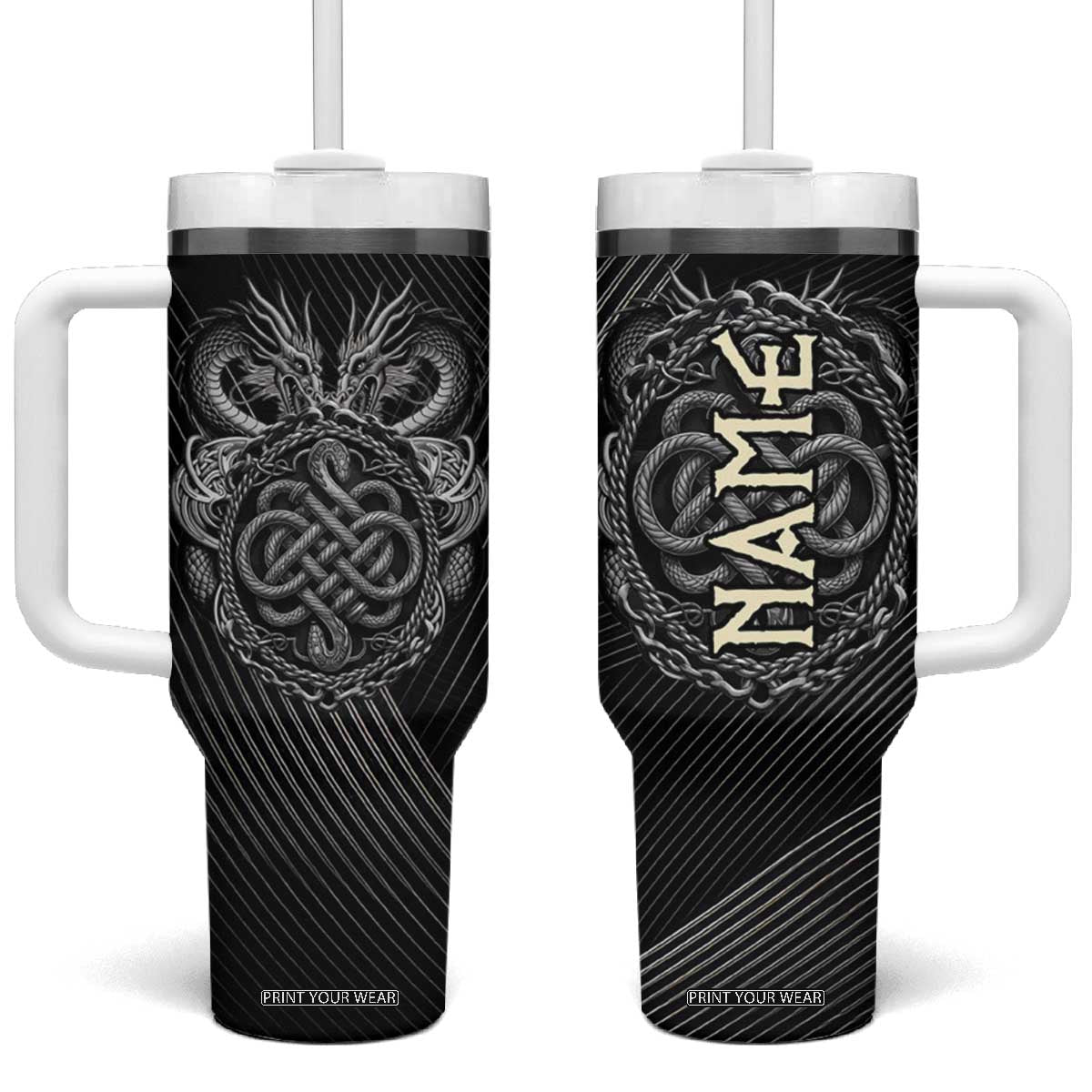 Viking Winged Dragon Tumbler With Handle Personalized TS04 One Size: 40 oz Multicolor Print Your Wear