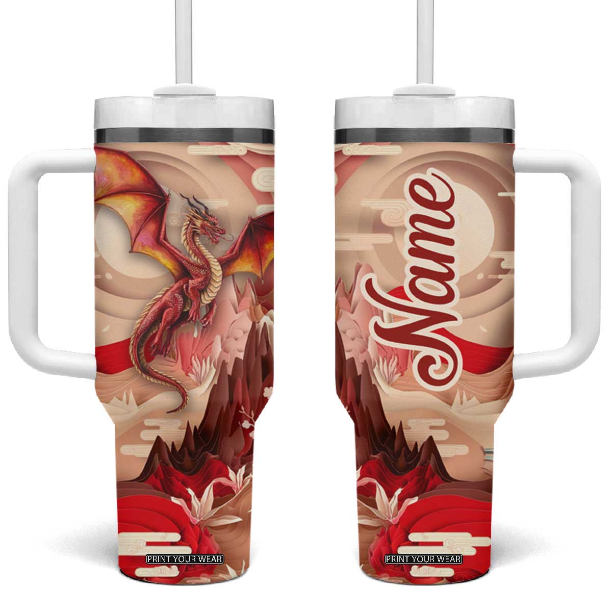 Dragon Quiling Paper Tumbler With Handle Personalized TS04 One Size: 40 oz Multicolor Print Your Wear