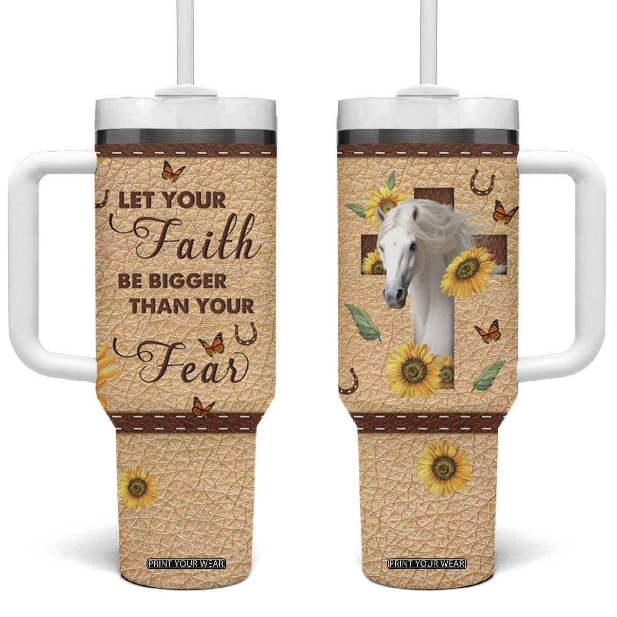 Horse Let Your Faith Be Bigger Than Your Fear Tumbler With Handle Personalized TS04 One Size: 40 oz Multicolor Print Your Wear