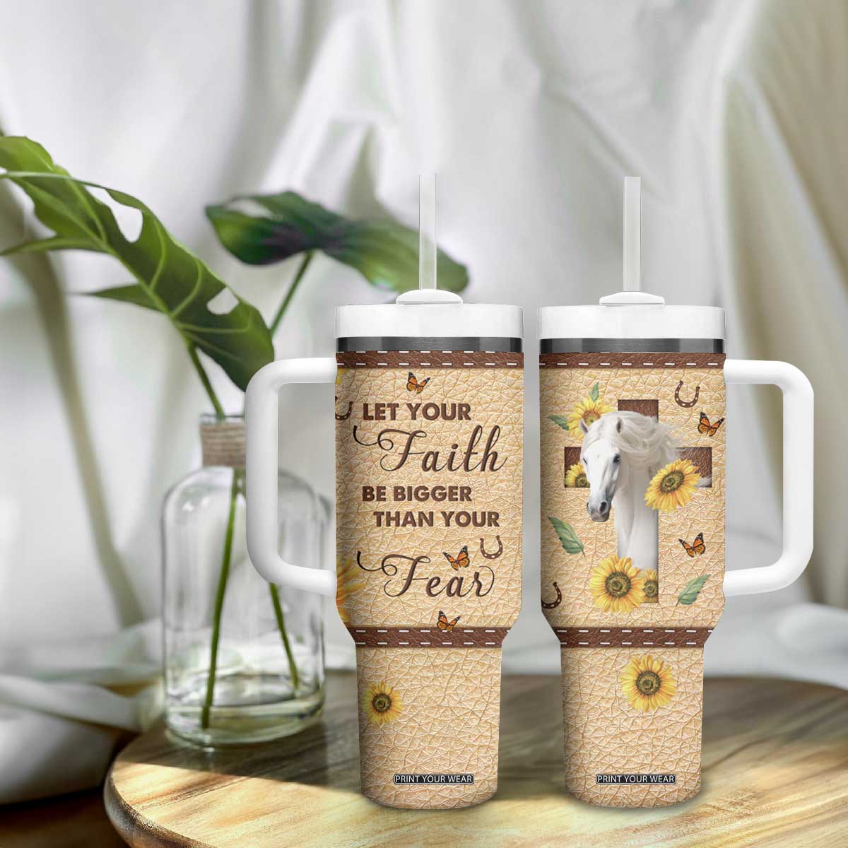 Horse Let Your Faith Be Bigger Than Your Fear Tumbler With Handle Personalized TS04 Print Your Wear