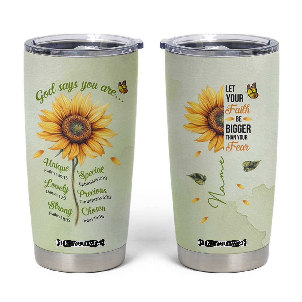 Over Fear Sunflower Tumbler Cup Personalized TS04 Multicolor Print Your Wear