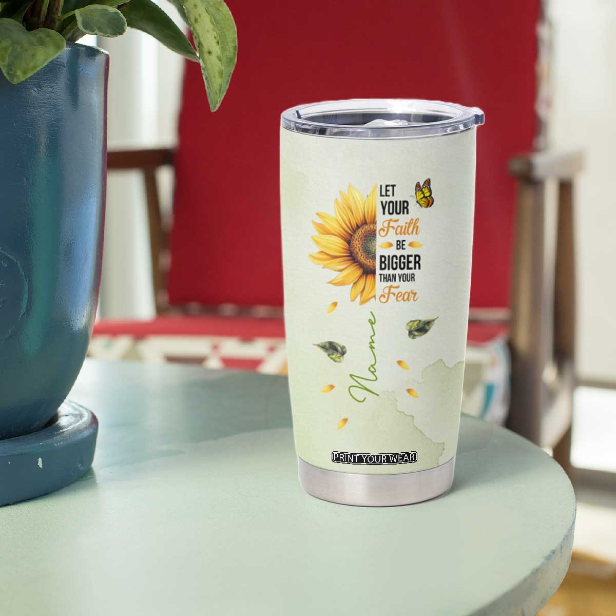 Over Fear Sunflower Tumbler Cup Personalized TS04 Print Your Wear